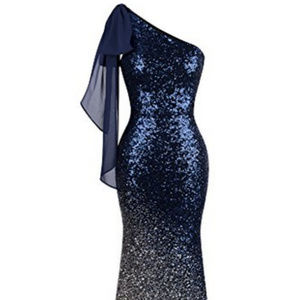 Angel-fashions Women's Asymmetric Ribbon Gradient